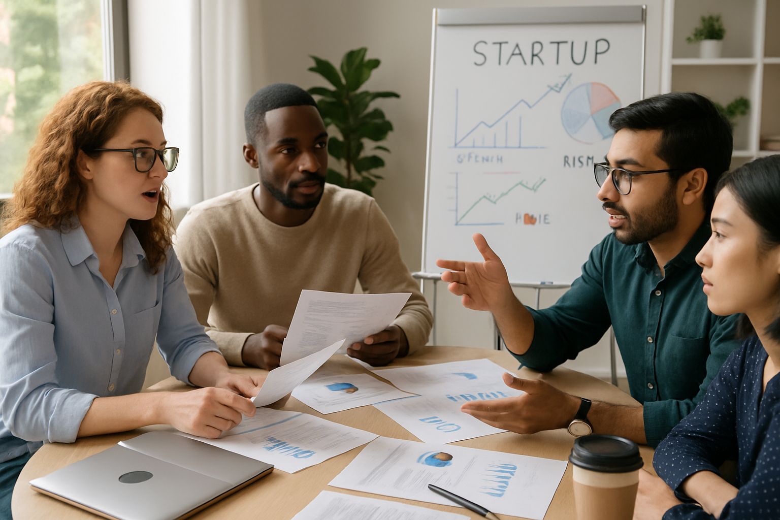 Startup founders reviewing Startup Market Risk together in meeting