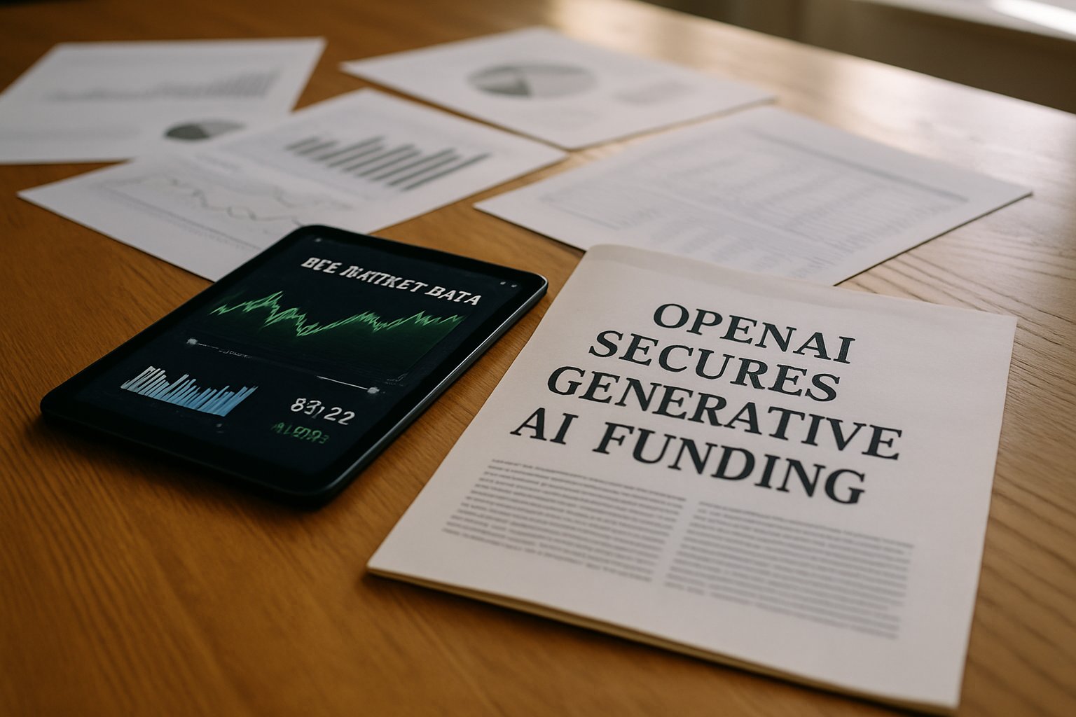 Conference table with Generative AI Funding documents and IPO analysis.