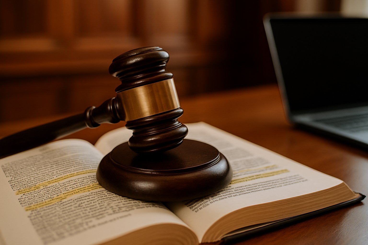 Judge's gavel and book symbolizing Legal AI Training Decision.