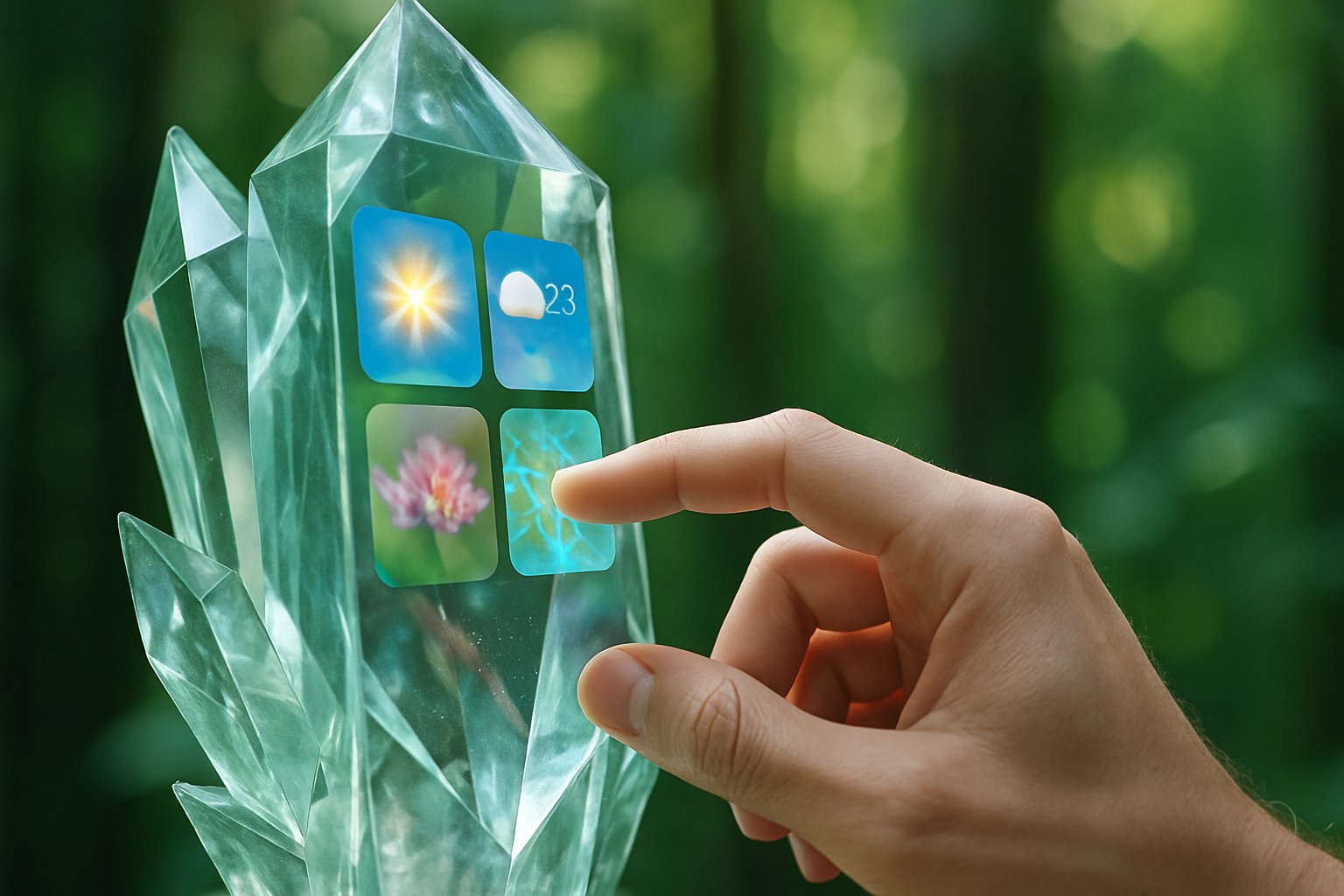 Human hand using Crystal Forest display in advanced Human-Machine Interface setting.