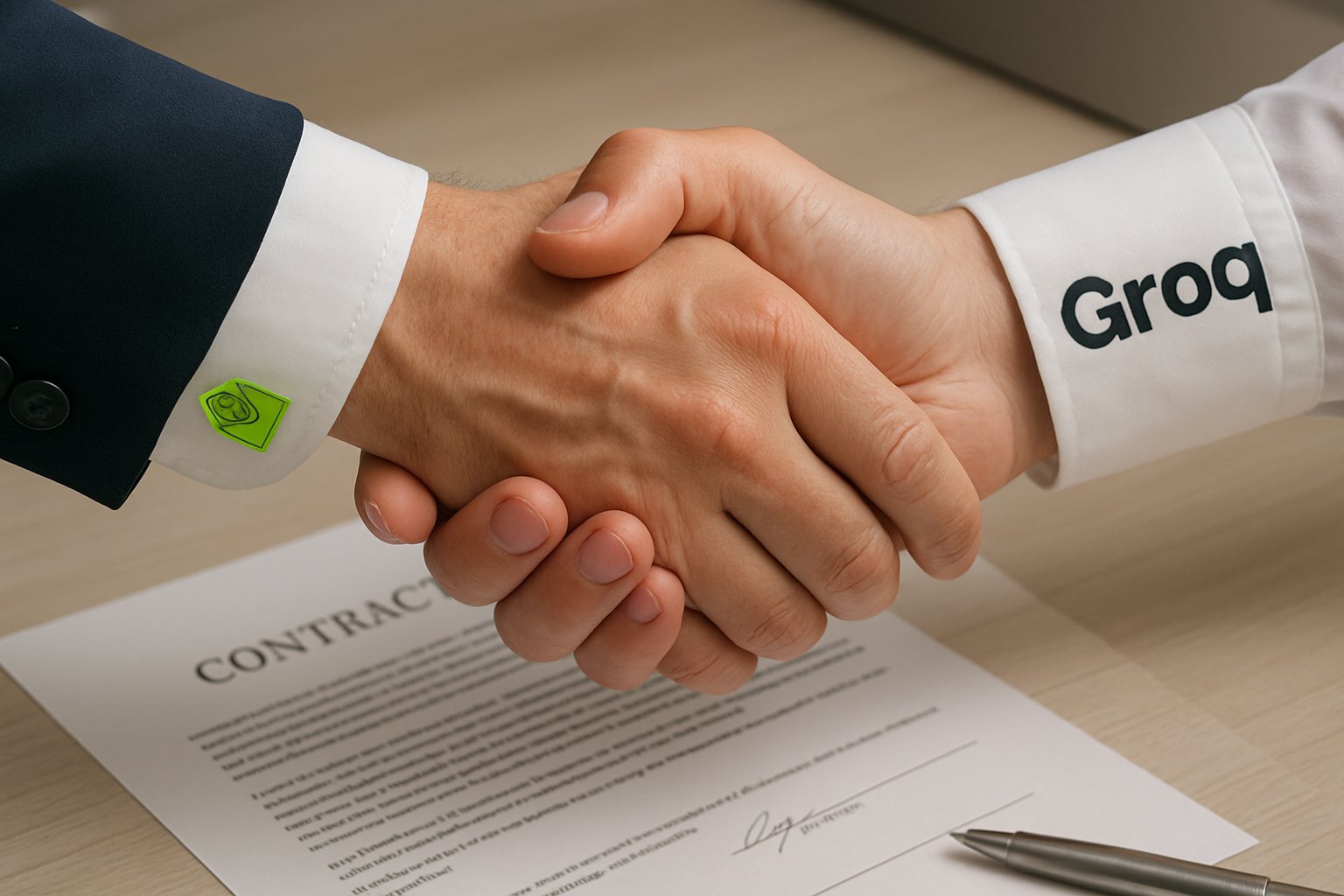Handshake symbolizes Strategic Partnership between Nvidia and Groq.