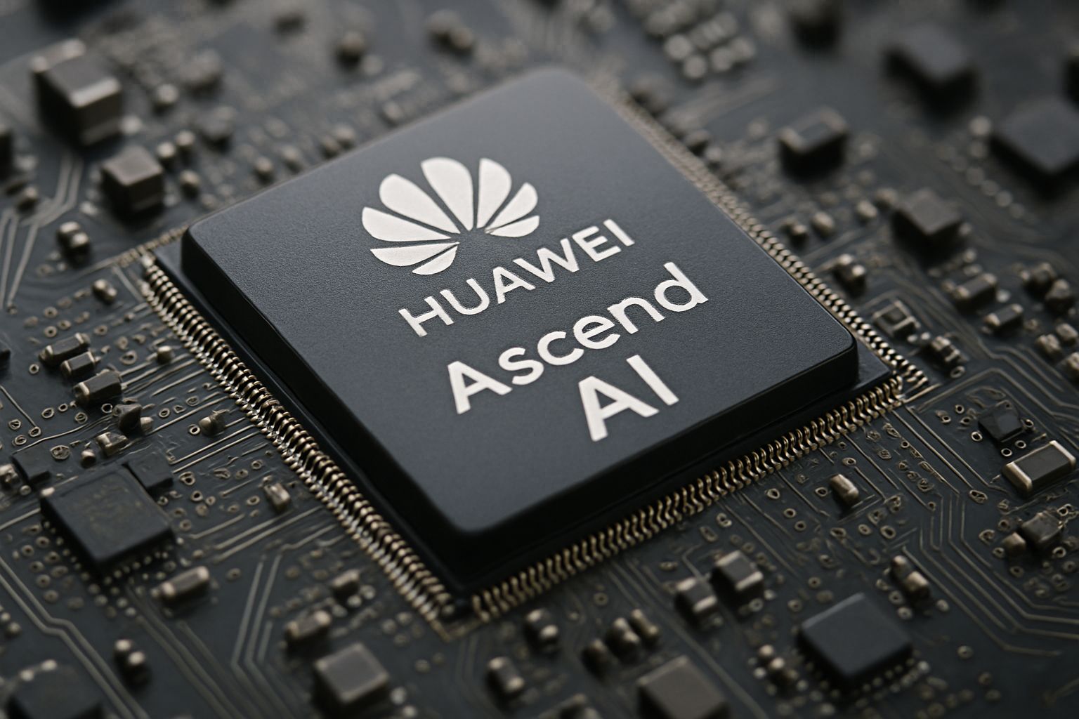 Close-up of Huawei Ascend chip representing AI Hardware Industry innovation.