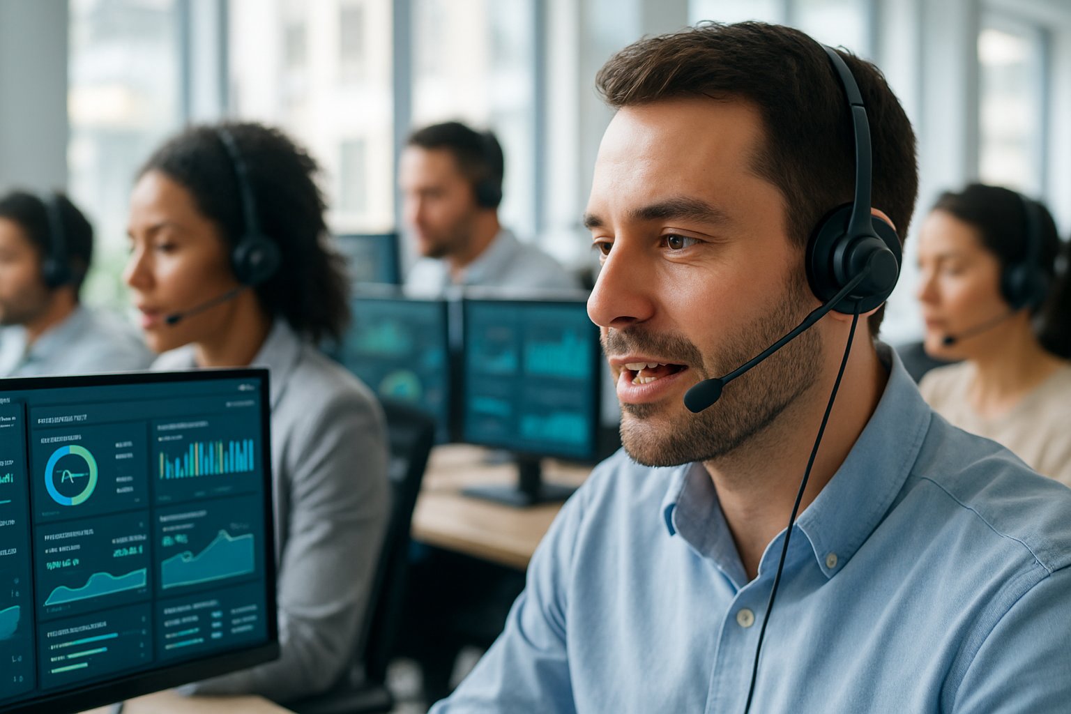 Customer service agent using AI tools to enhance Human Agent Roles.