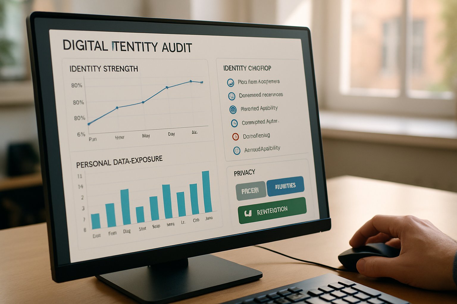Digital Identity Audit dashboard with graphs and privacy features displayed on screen