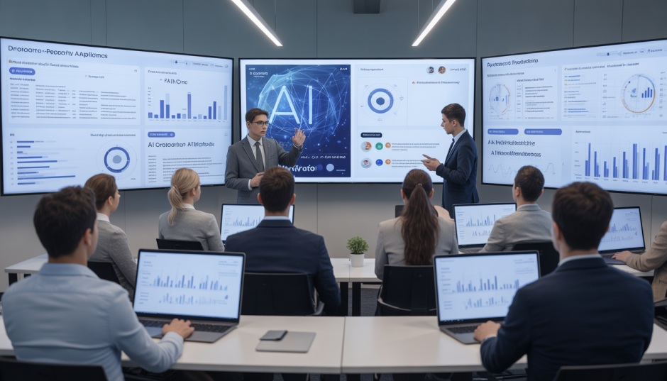 Employees training on AI tools and workflow automation