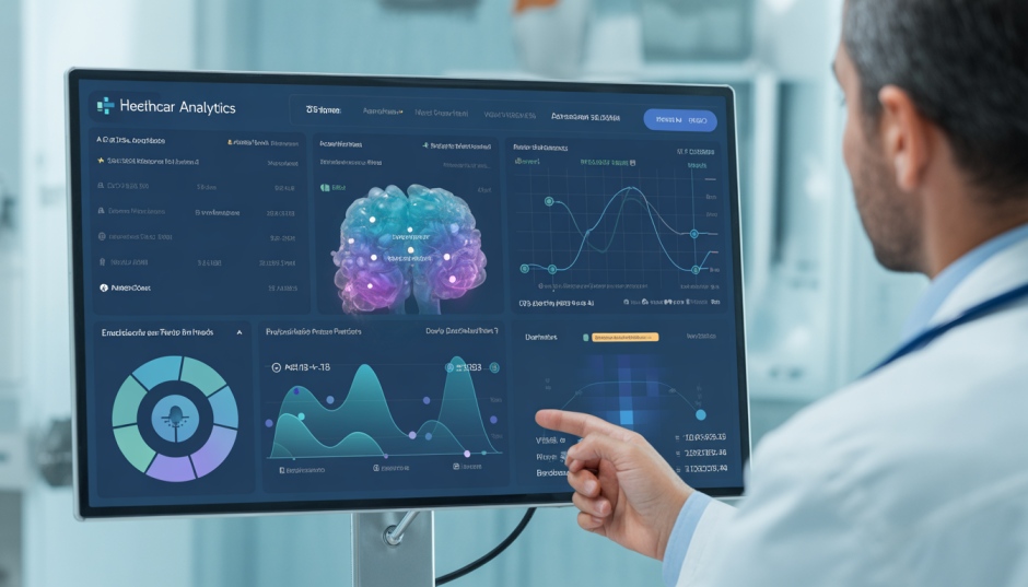 Predictive AI dashboard analyzing therapy outcomes in healthcare
