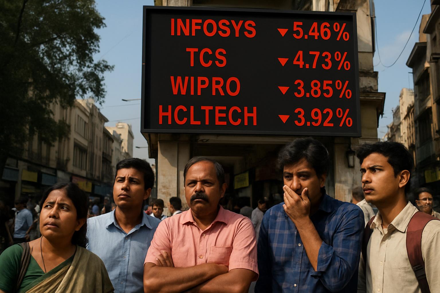 Indian street with stock ticker showing Indian IT Selloff impact