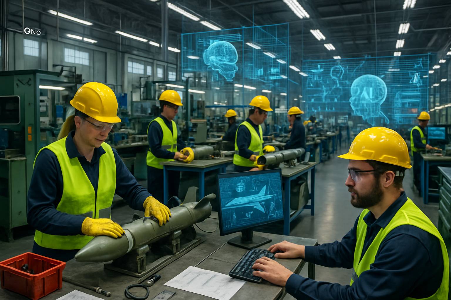 Defense engineers developing AI systems during the Lethal Tech Crisis at Arsenal-1.