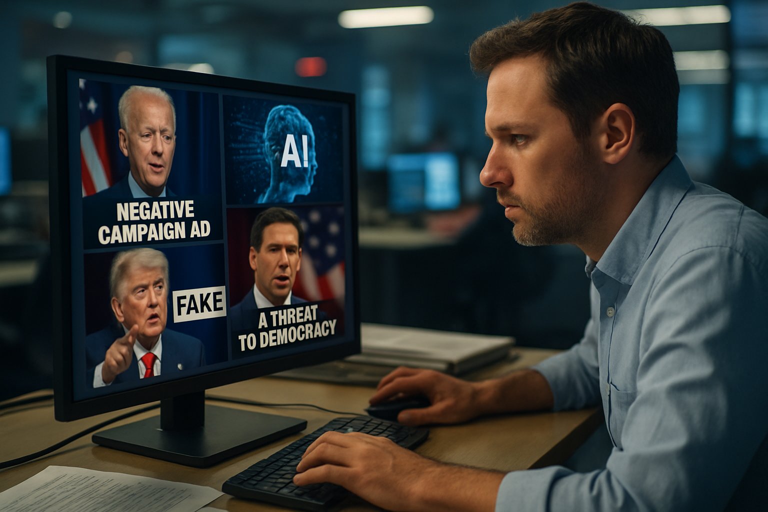 Negative Campaigning Wave scrutinized by journalist investigating AI-driven political ads.