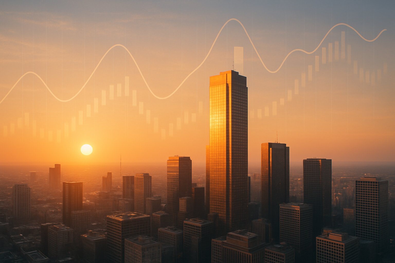 Rising city skyline symbolizing upcoming IPO Market Cycle breakthrough in 2026.