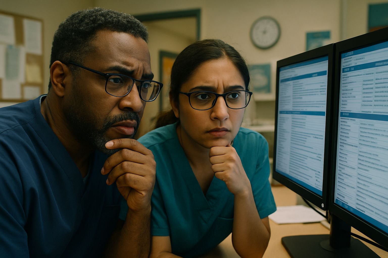 Hospital IT staff review records highlighting Hospital Data Scraping risks.