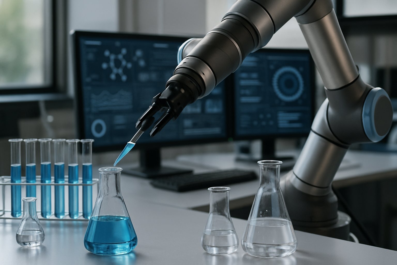 Robotic automation with AI Science technology in materials experiment.