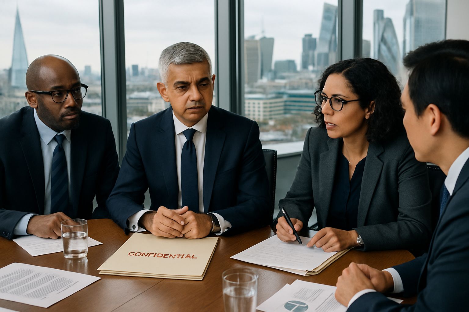 Sadiq Khan with advisors discussing Public Data Ethics and Palantir deal.