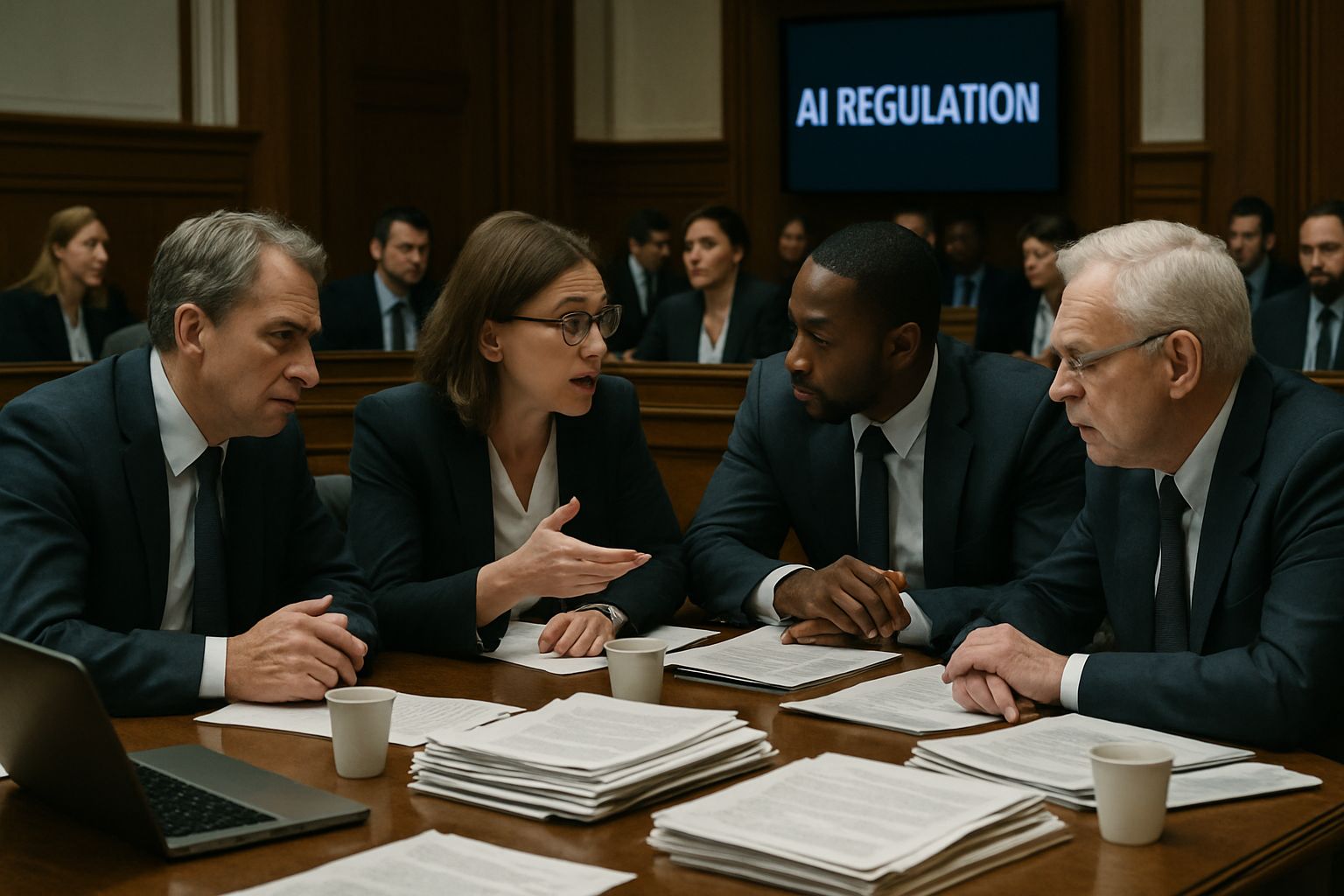 Regulatory Lawsuit proceedings with lawmakers debating AI regulation in Colorado