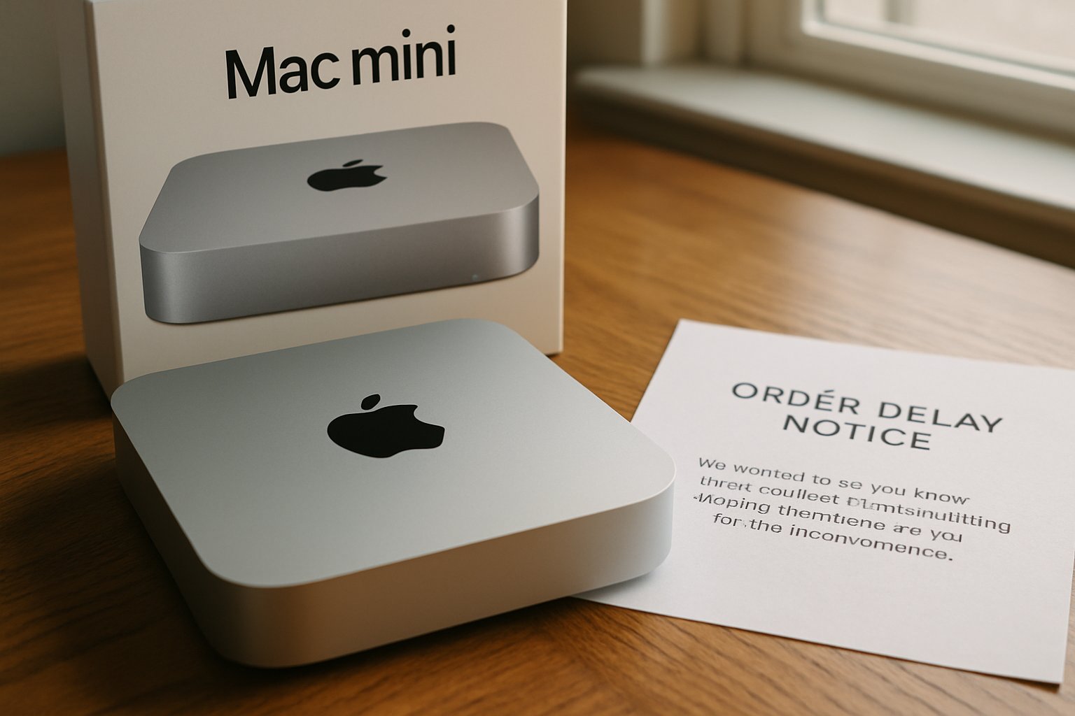 Mac mini with delay notice showing hardware supply crunch effects.