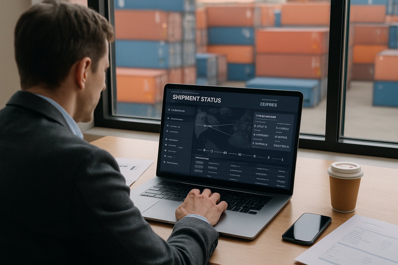 Project manager utilizing Logistics Intelligence platform for shipment tracking.