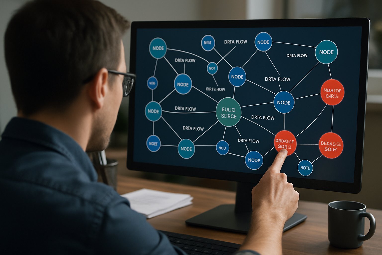 IT expert managing Autonomous Foundation Infrastructure network diagram.