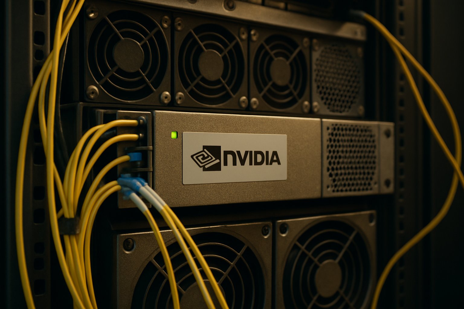 Nvidia hardware in rack focusing on compute density for data centers.