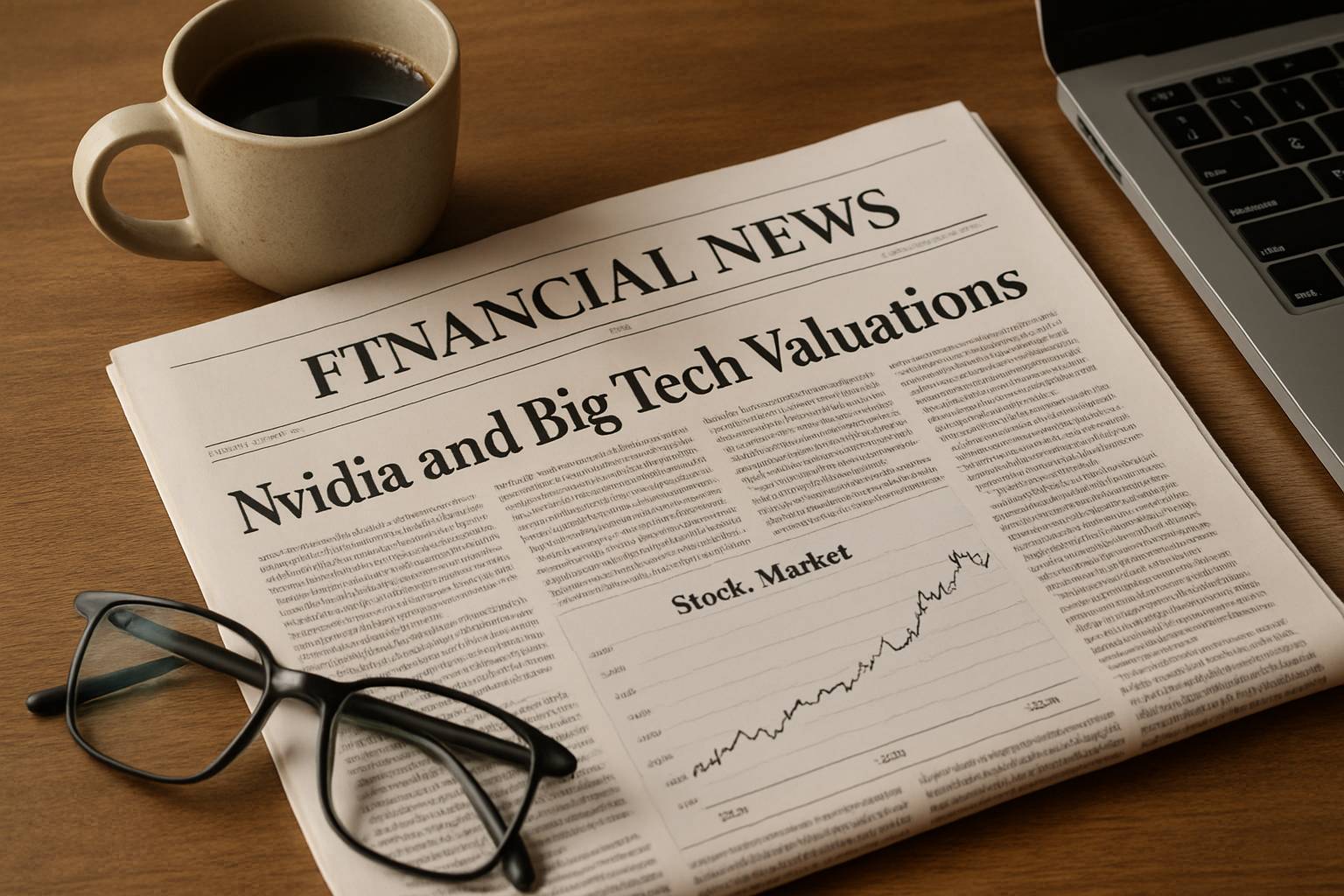 Financial newspaper headlines highlight Nvidia and Big Tech Valuations surge.