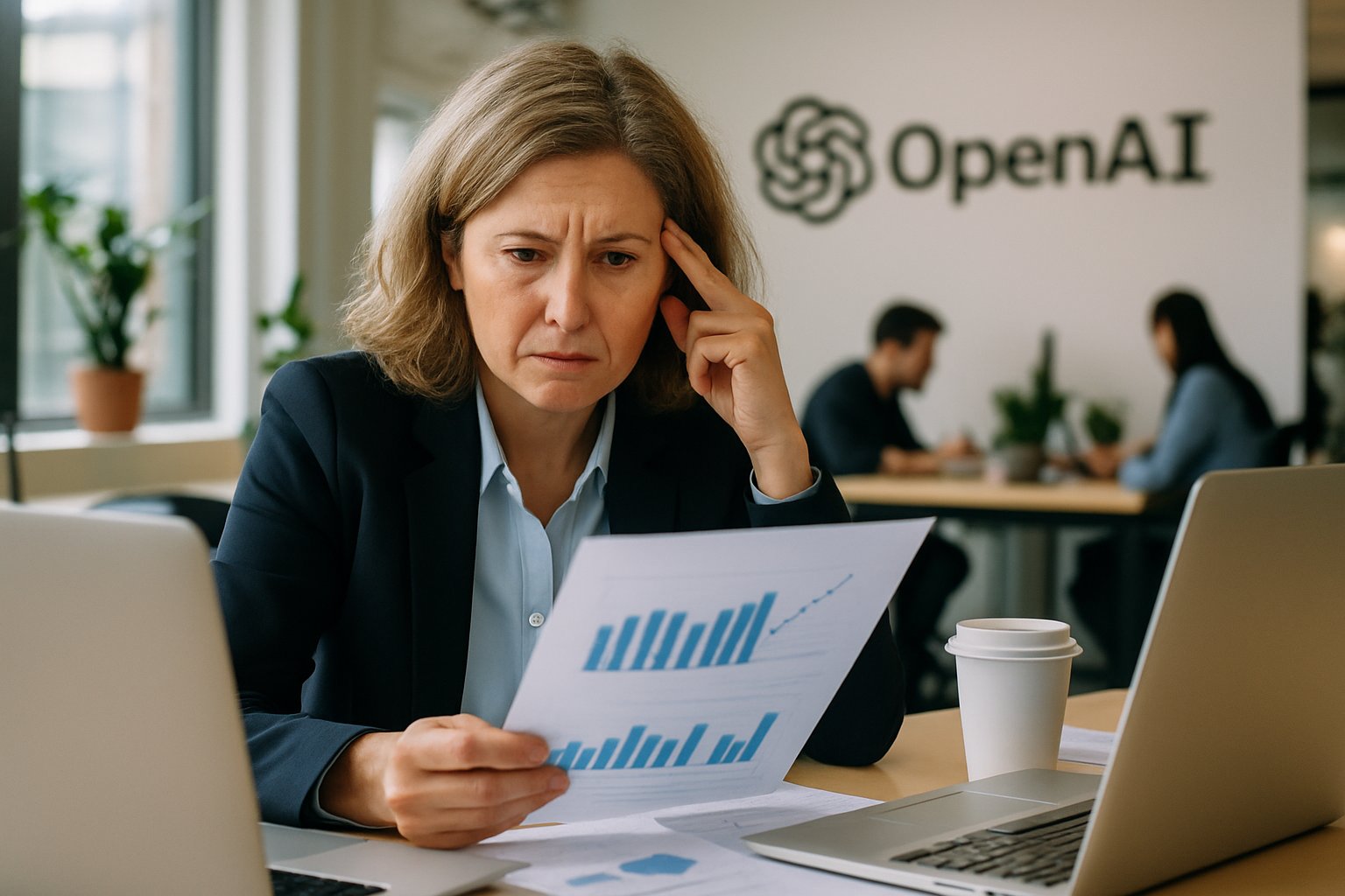 OpenAI Leadership Doubts reflected by executive reviewing financial pressures.