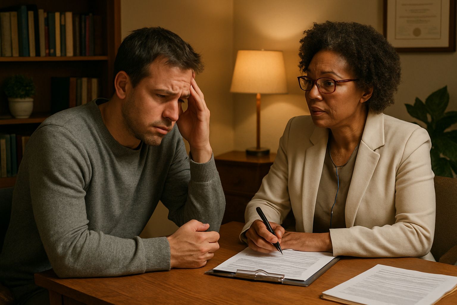 Real patient and clinician discuss Clinical AI Backlash in therapy office