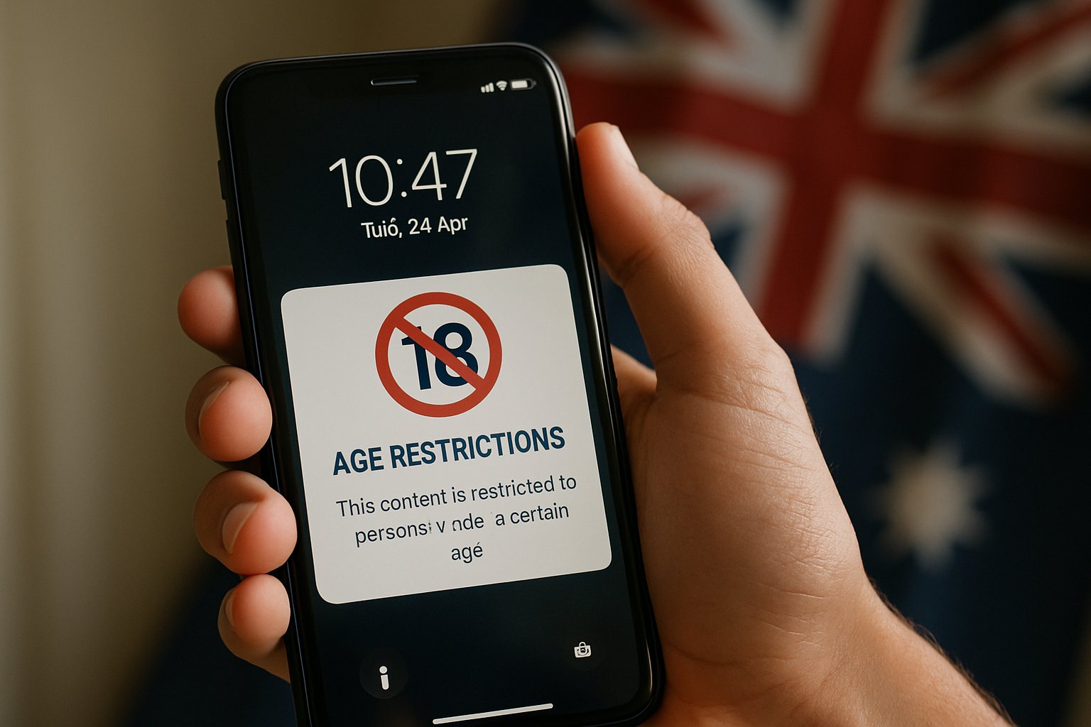 Teen holds phone locked by Child Safety Hardball under-16 restriction policy.