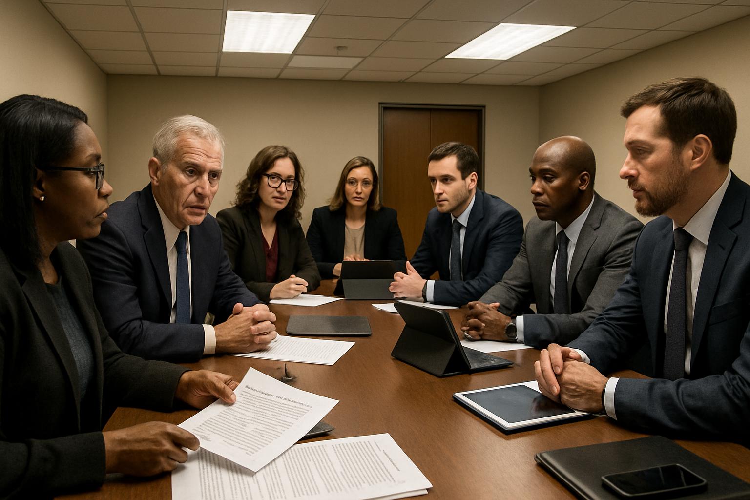 Federal Preemption Policy discussed by professionals in a meeting room.