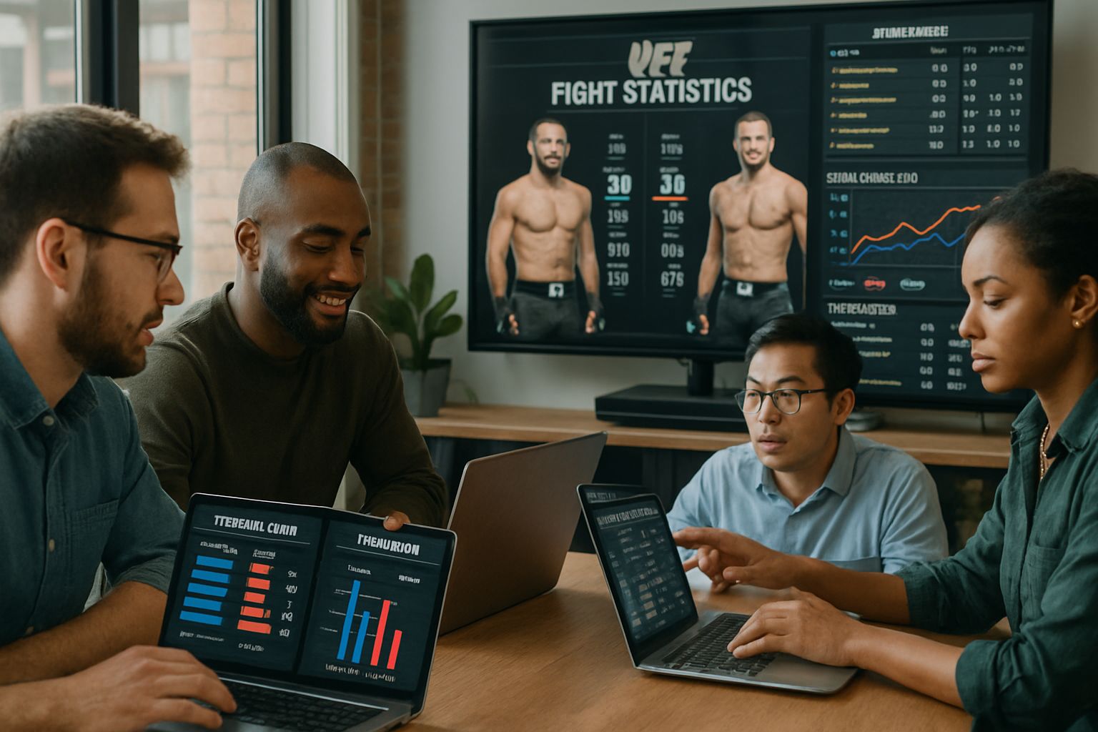 Sports data scientists collaborating on AI Sports Analytics for UFC predictions