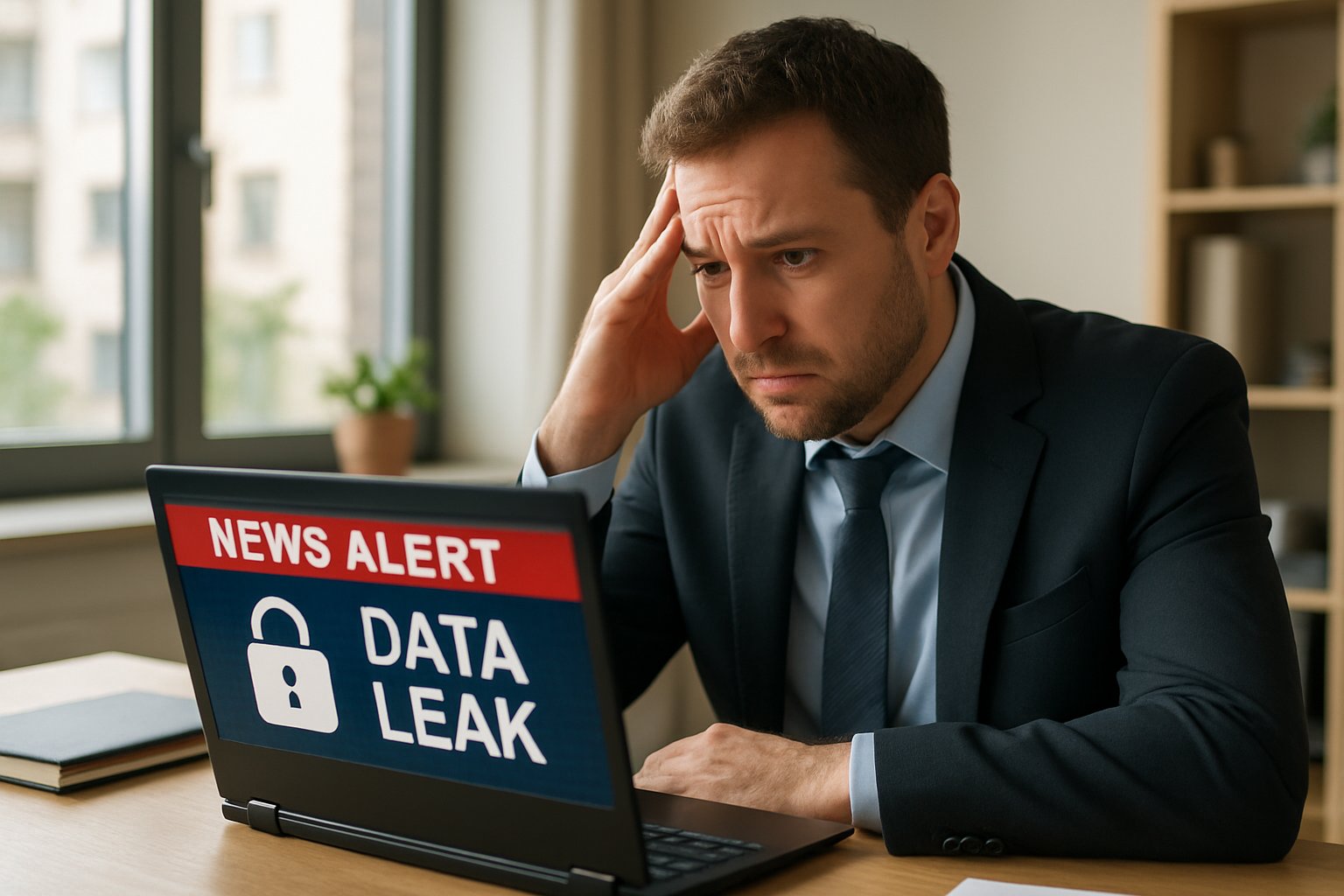 Intimate Data Leak business professional reacts to data privacy alert.