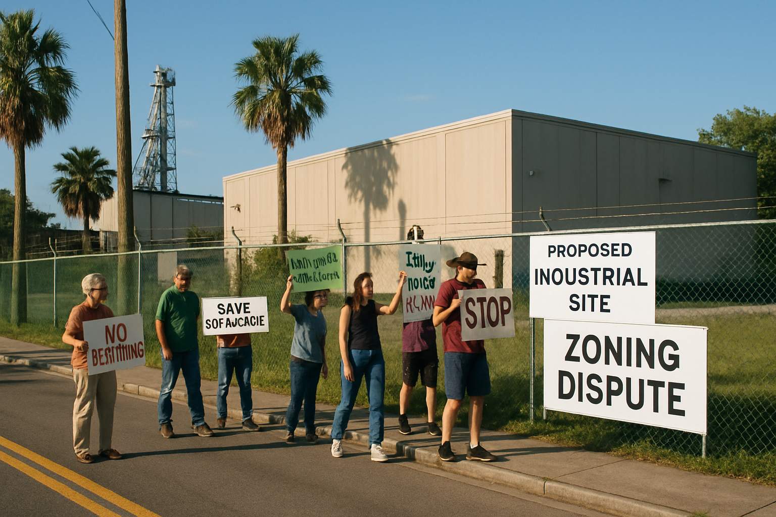 Protesters outside Florida data center site amid Zoning Conflict dispute.