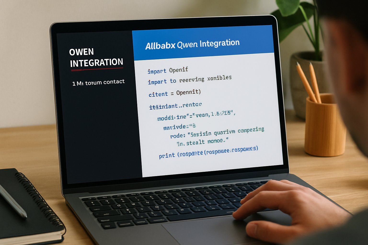 Using Alibaba Qwen Integration interface with 1M-token context feature visible.