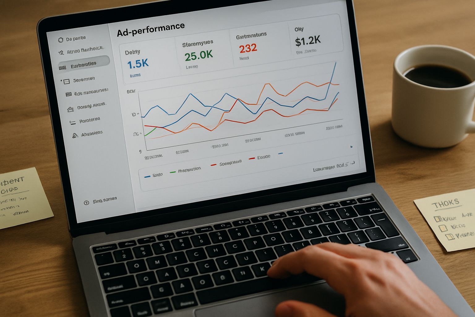 Laptop showing AI Marketing analytics used for efficient ad campaigns.