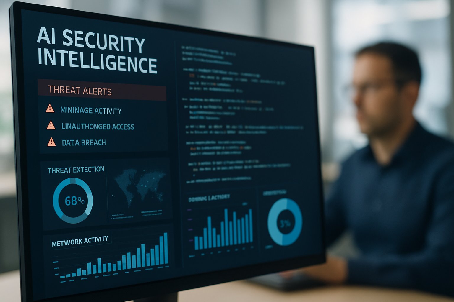 Computer screen showing advanced AI Security Intelligence dashboard from breach analysis.