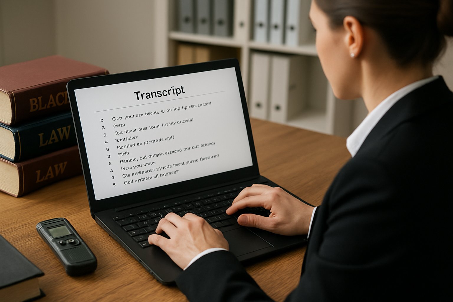 Court reporter using Legal AI Technology to review accurate court transcripts.