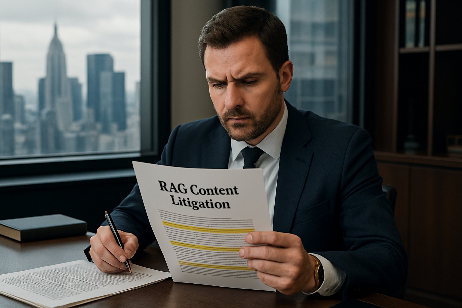 Professional analyzing RAG Content Litigation legal documents at desk
