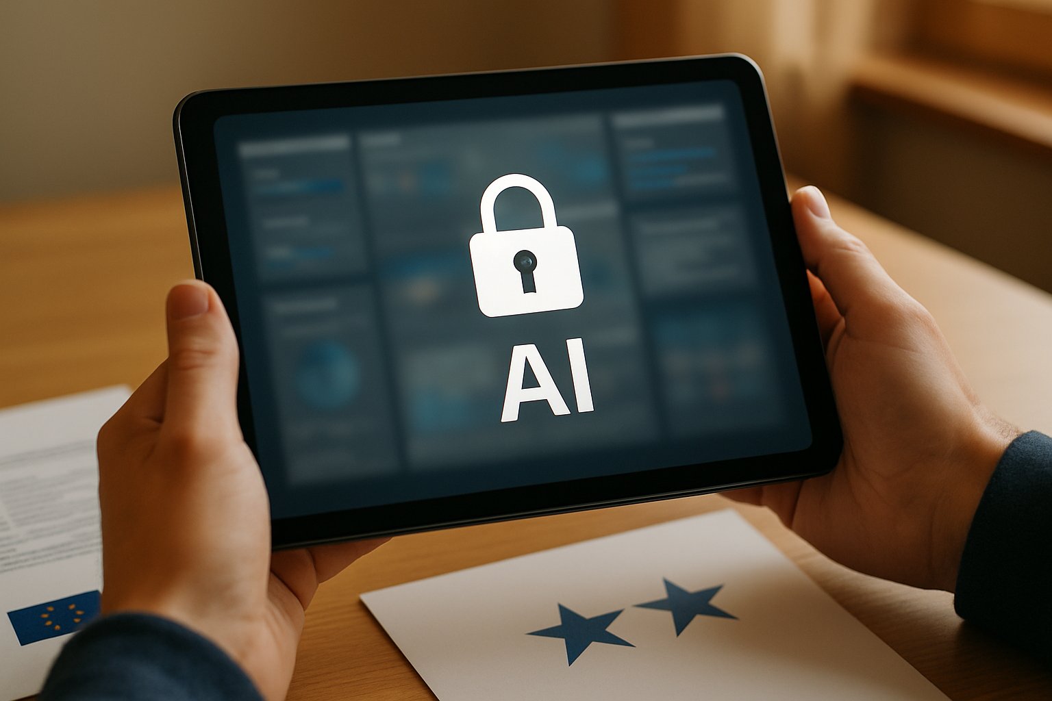 European AI Safety expert examining AI tools for nudification safeguards on a digital device.