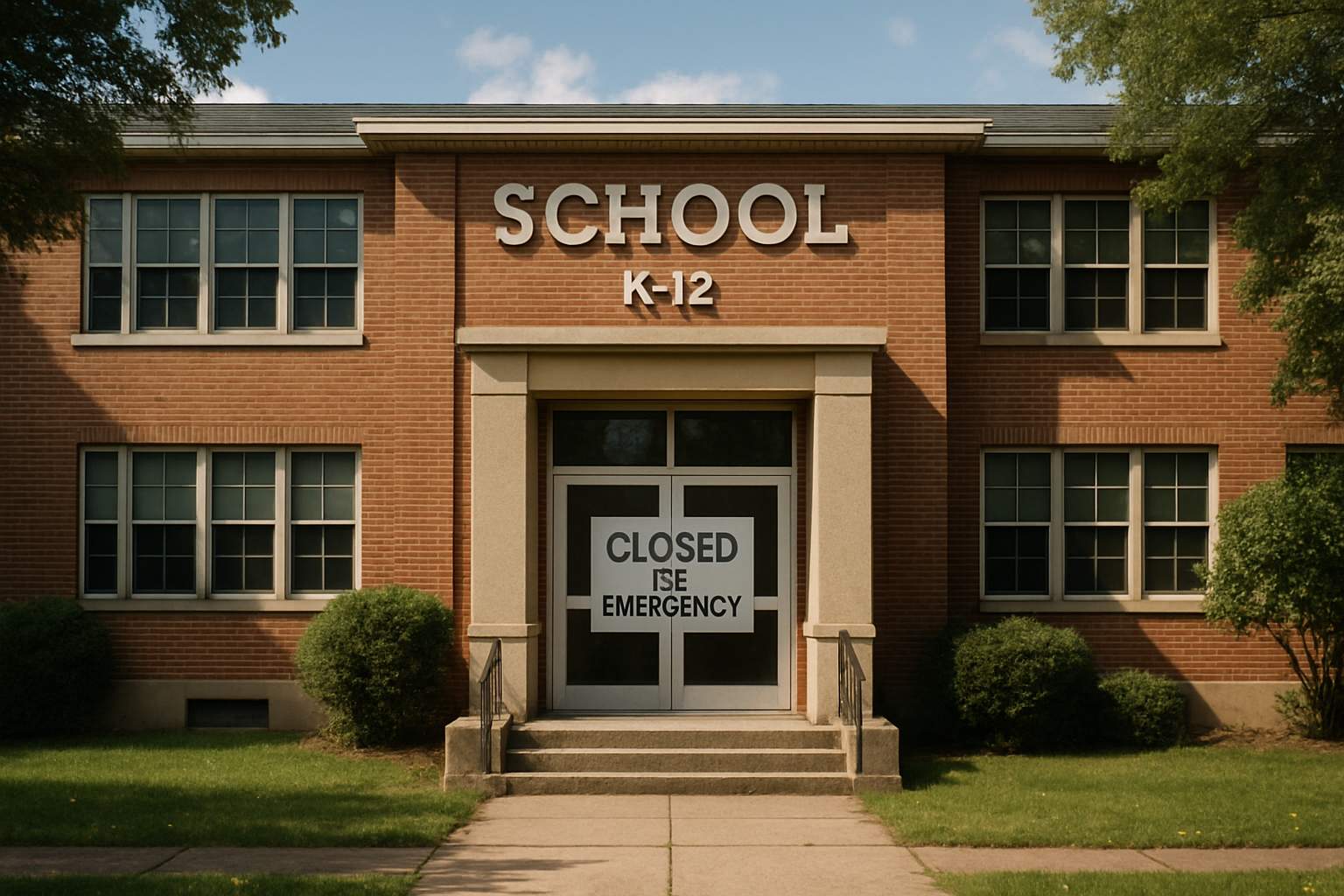 School building with closed sign after Cyber Security Breach.