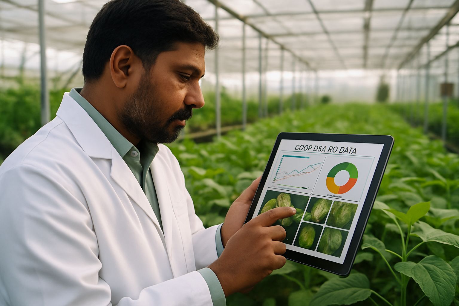 Agricultural scientist analyzes crops with AI Healthcare technology