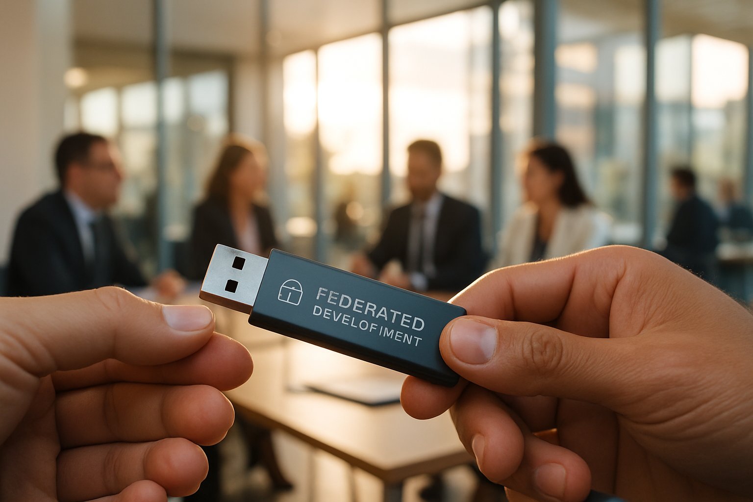 Secure data exchange representing trust in Federated Development collaboration.