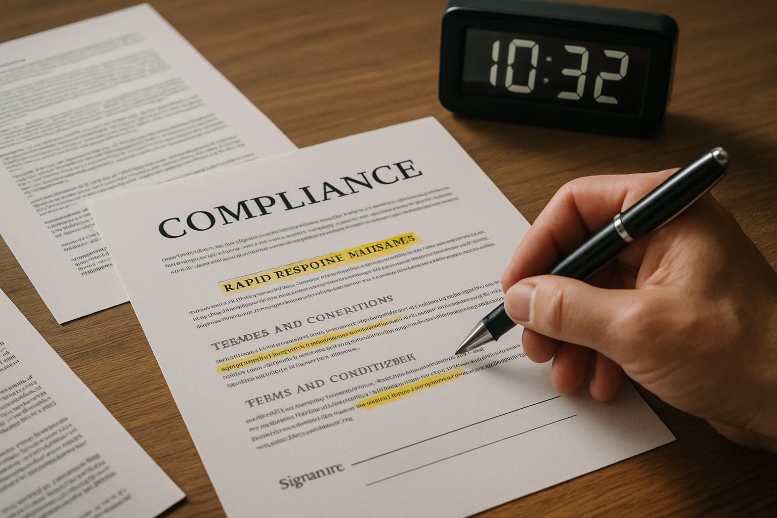 Official paperwork being signed to comply with Rapid Response Mandate requirements.