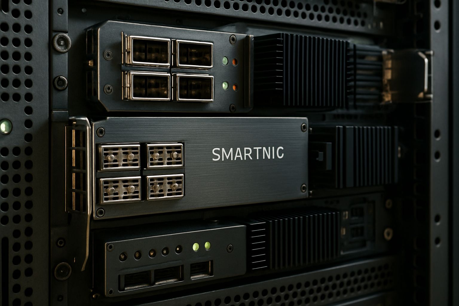 Detailed server rack with SmartNICs for AI Network Solutions implementation.