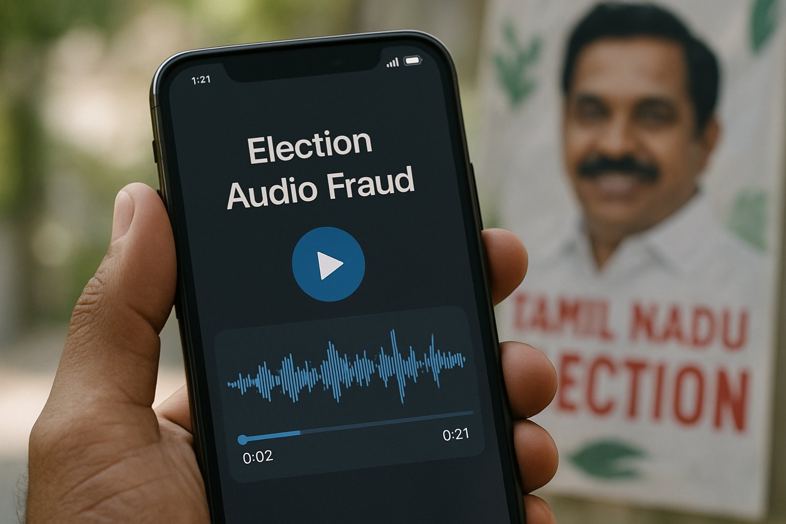 Election Audio Fraud evidence on smartphone during Tamil Nadu campaign