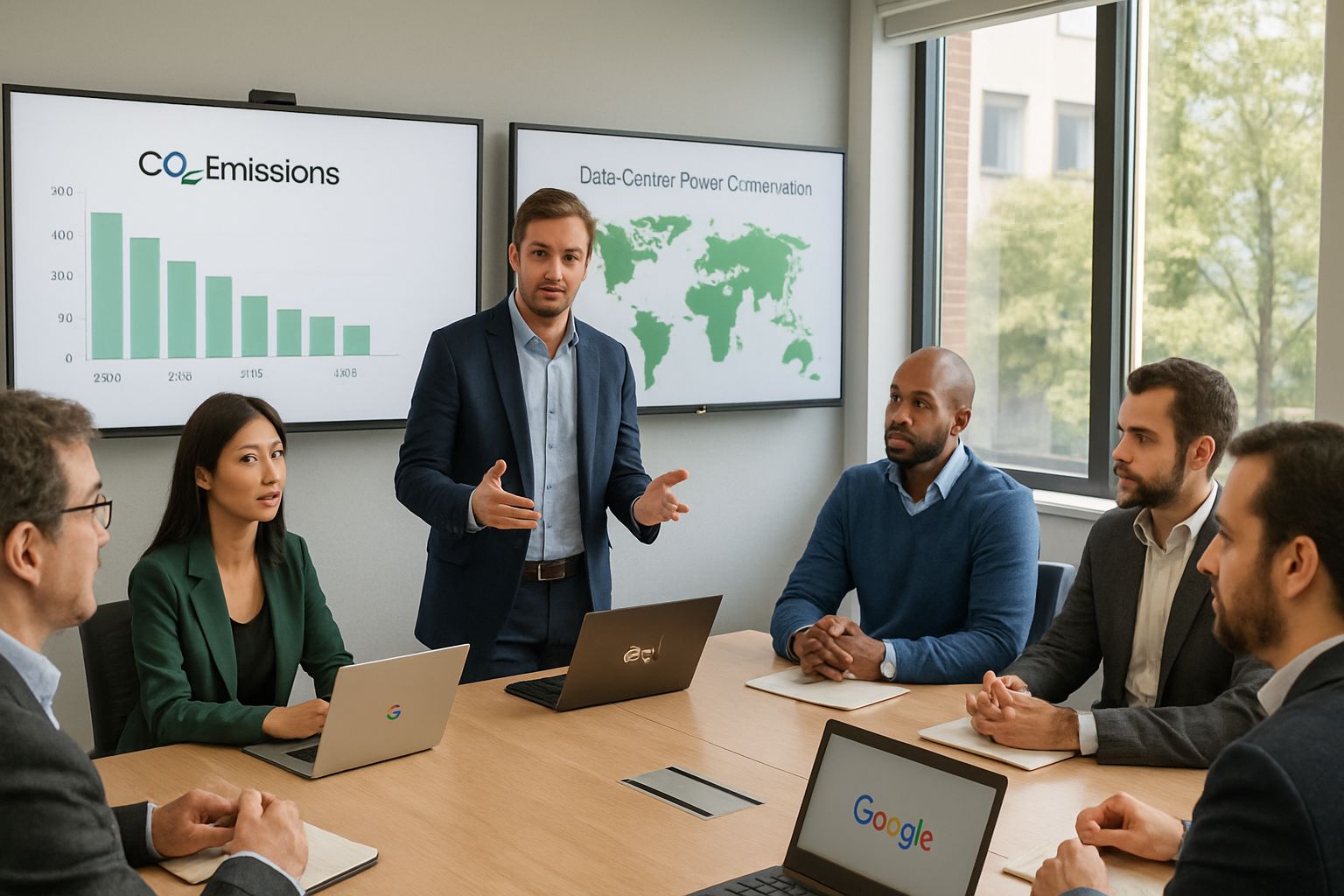 Google team meeting addresses Climate Goal Conflict in energy planning for datacenters.