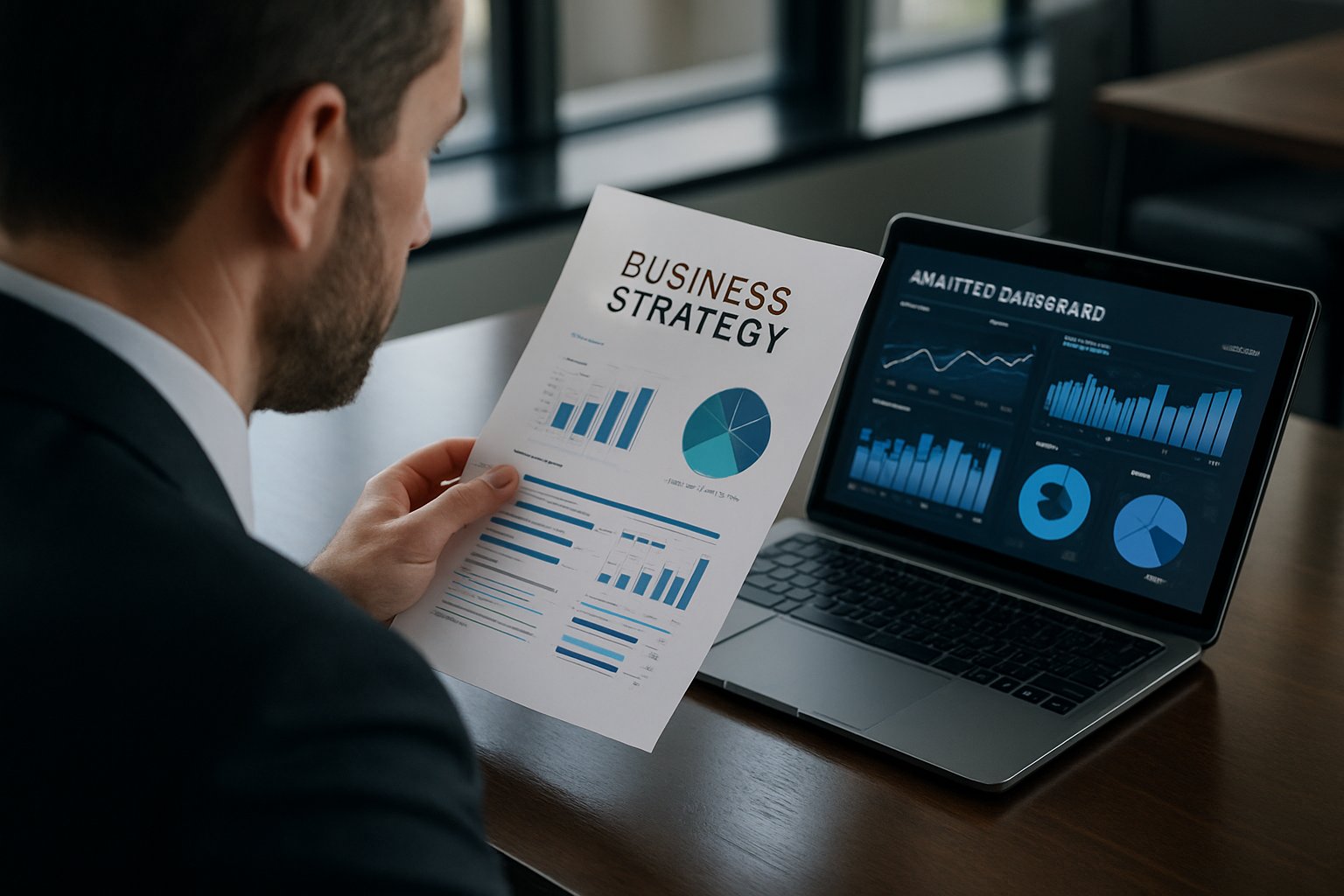 Executive reviews data for evolving Executive Strategy.