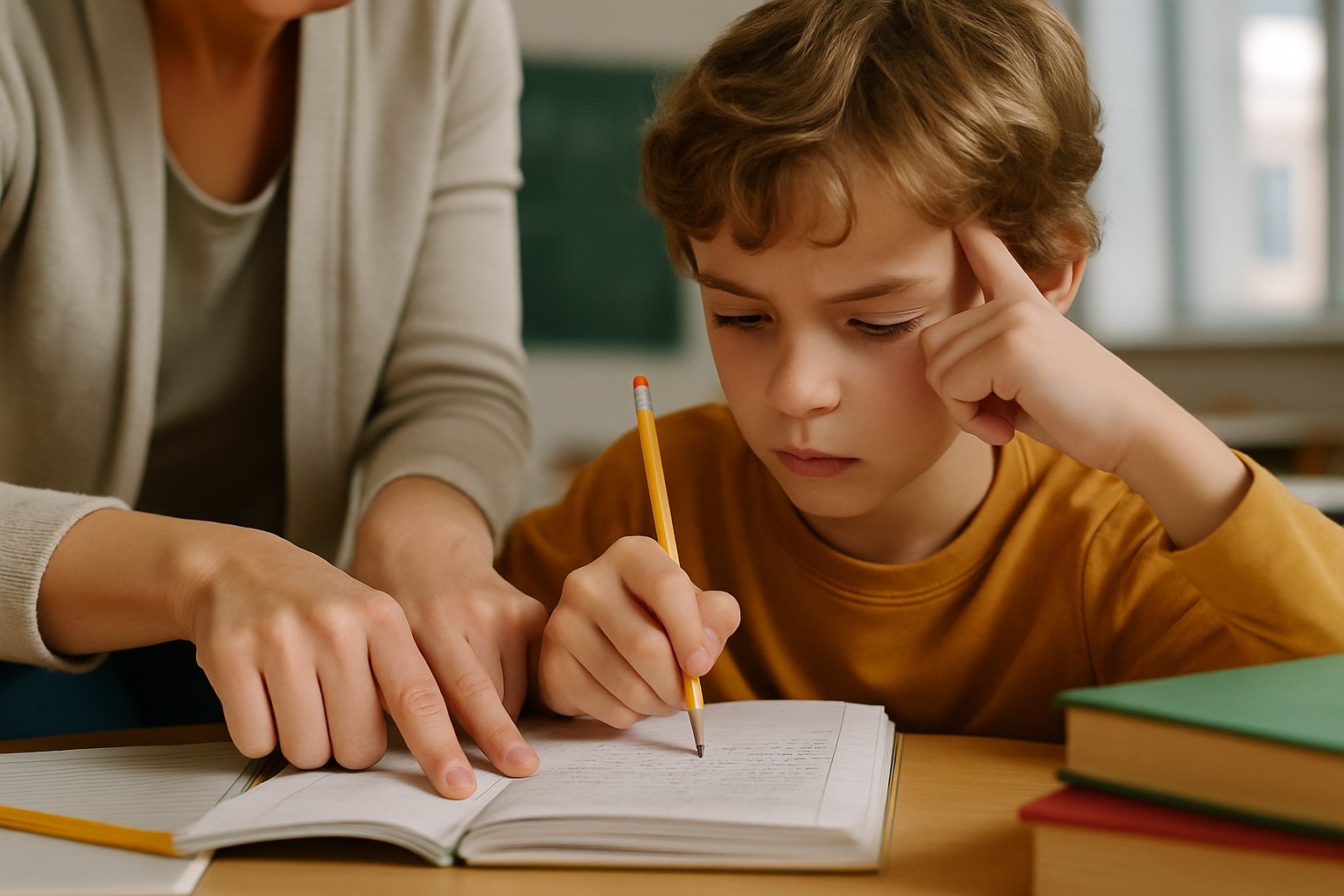 Teacher supporting a student to enhance Student Thinking Skills during a class exercise.