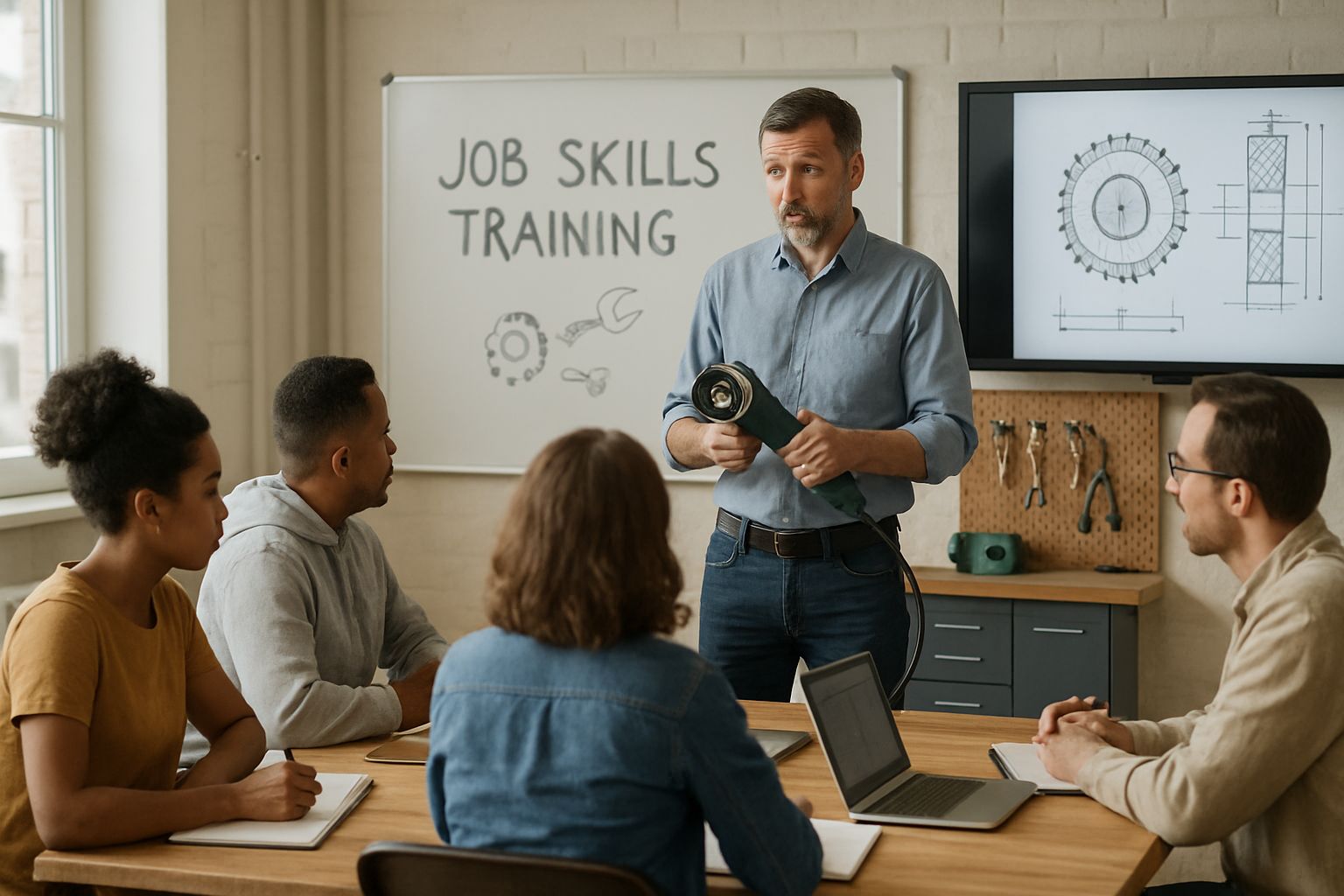 Skill training session combating Labor Market Displacement in a real-world classroom