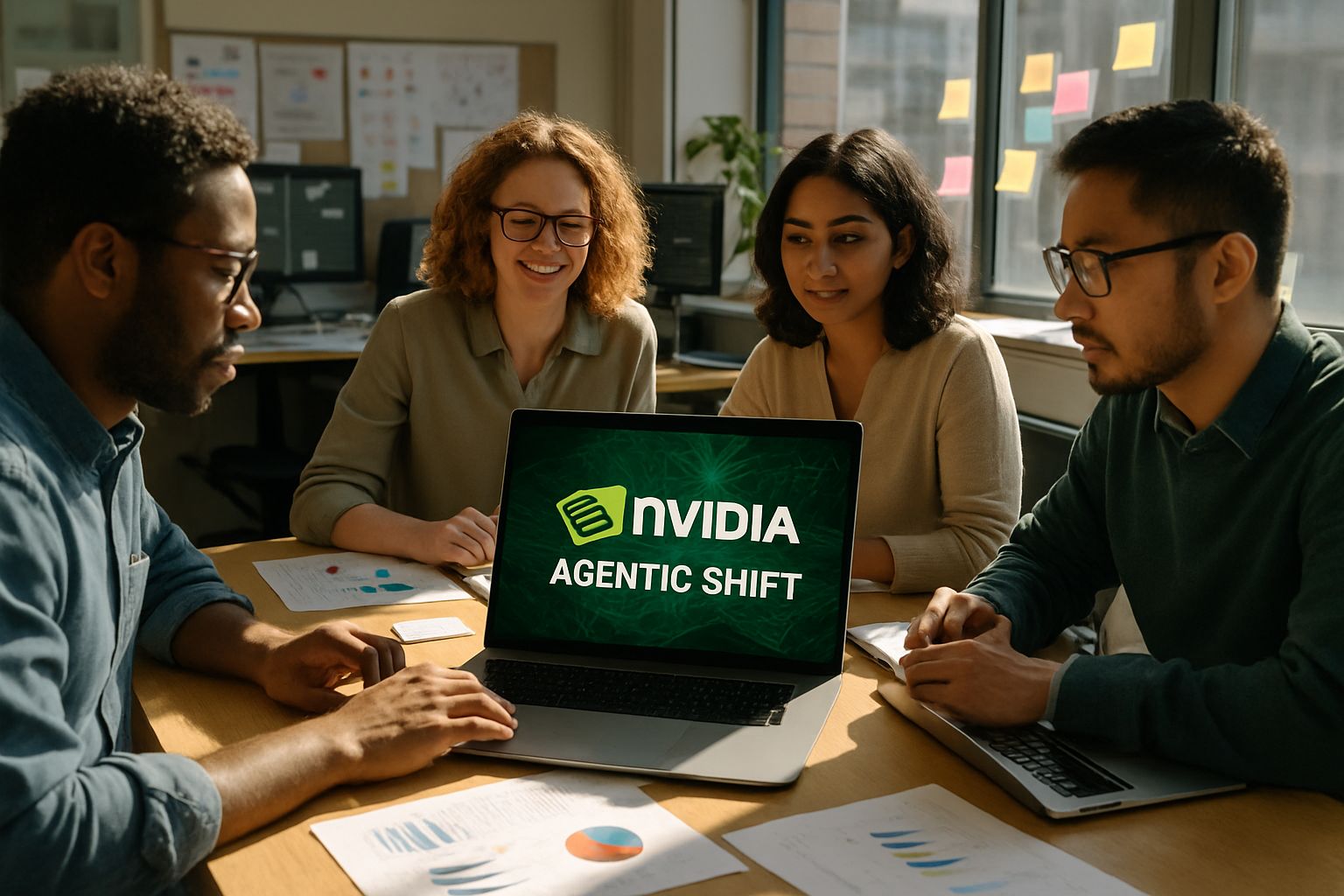 Nvidia Agentic Shift technology in use by enterprise AI developers in an office.