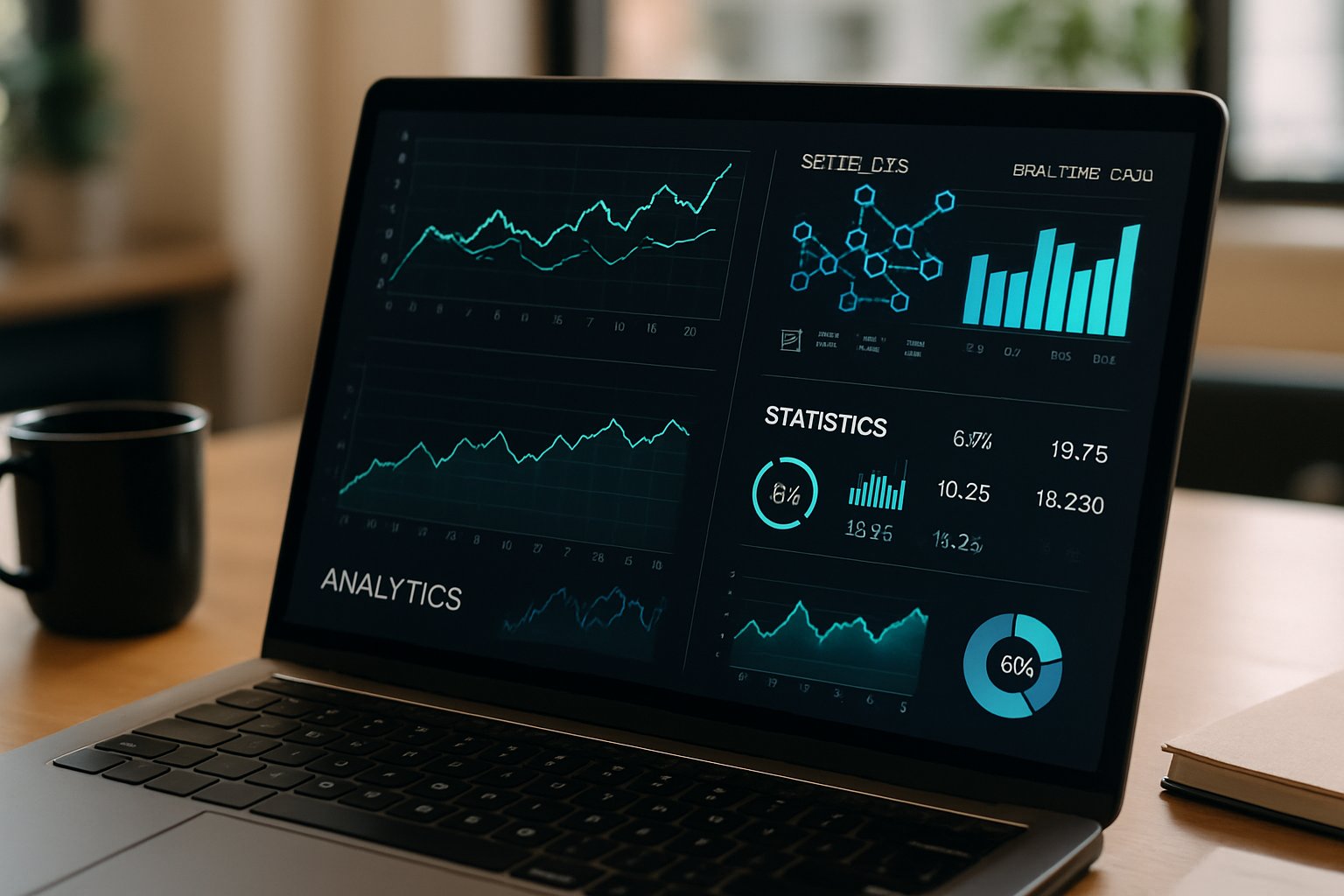 Realistic dashboard visualizing Web3 AI blockchain analytics and data insights.