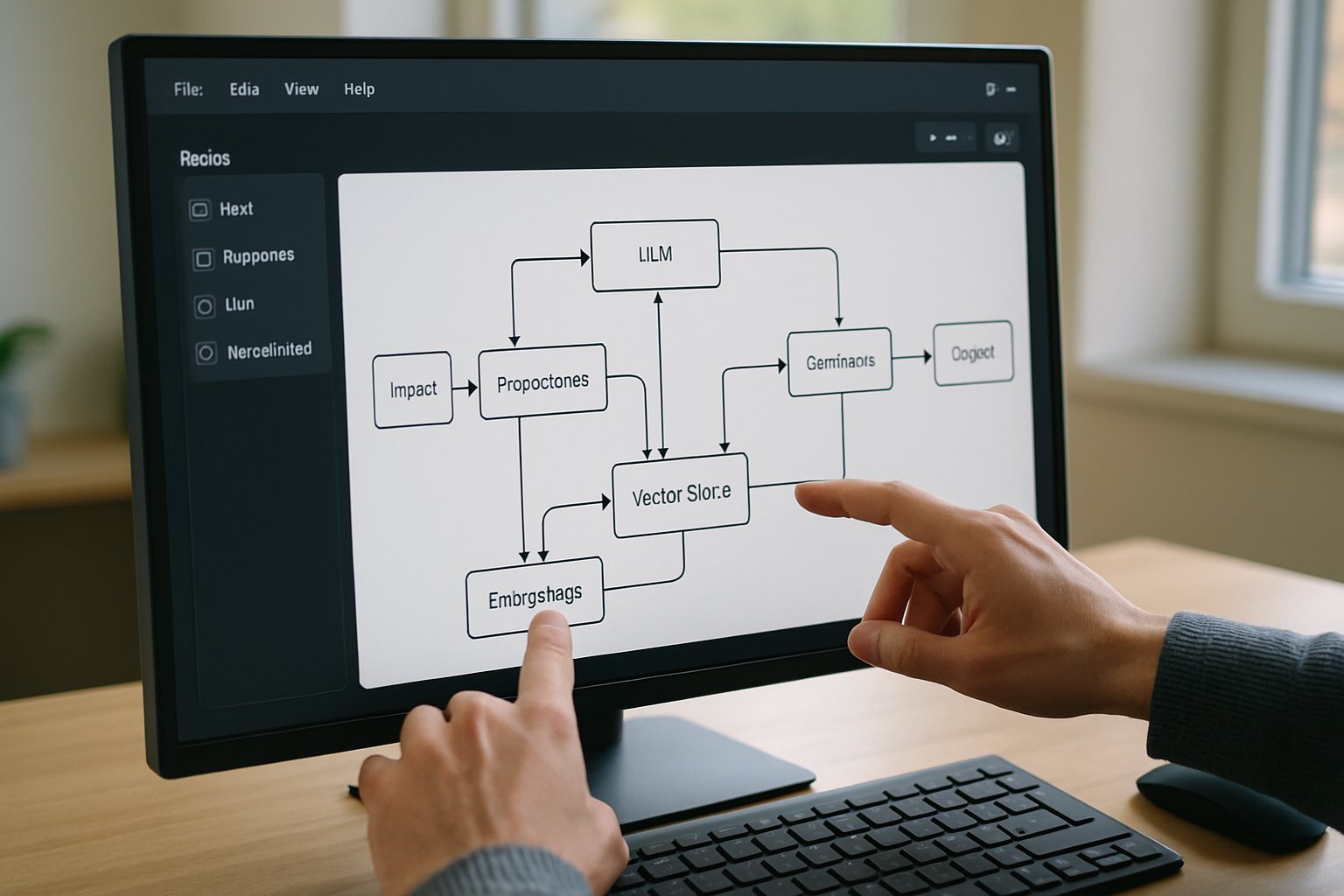 AI Model Development workflow diagram on developer's computer screen.