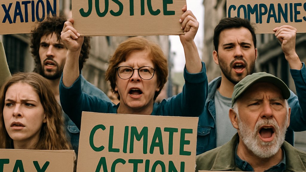 Activists protest for Economic Ethics and fair energy taxation.